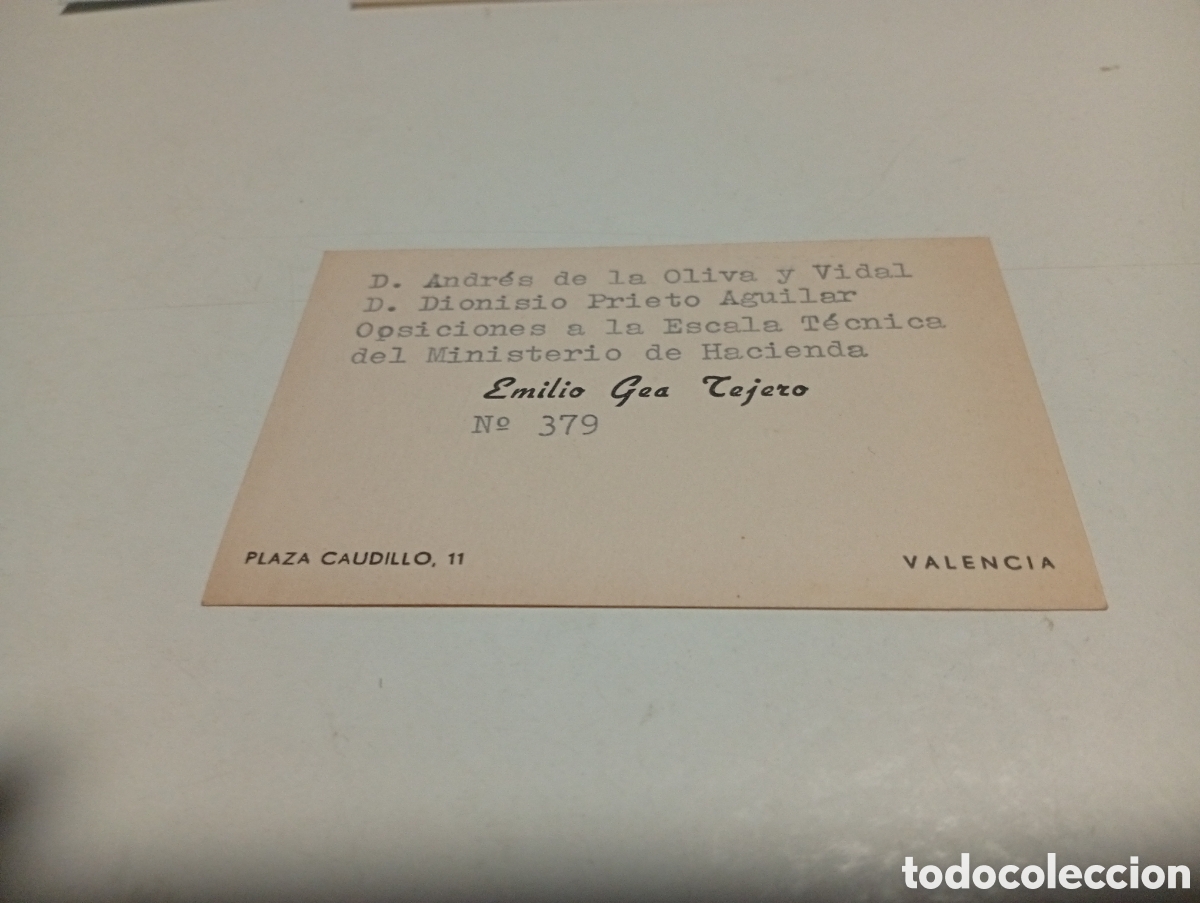 Otros Art&iacute;culos de Coleccionismo en Papel: Tarjeta visita Emilio Gea Tejero, Valencia ministerio de hacienda
