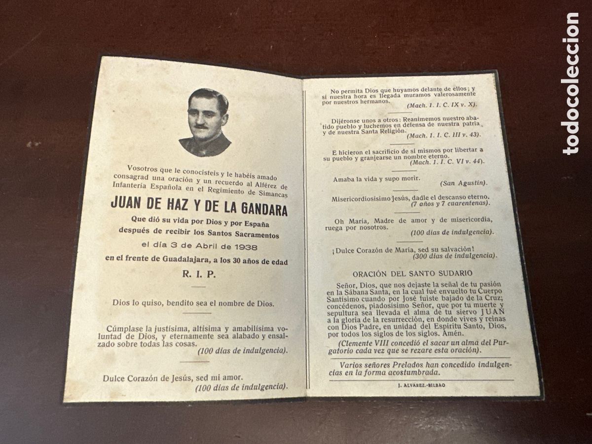 Otros Art&iacute;culos de Coleccionismo en Papel: GUERRA CIVIL- ESQUELA RECORDATORIO DE ALF&Eacute;REZ DEL REGIMIENTO DE SIMANCAS. FRENTE DE GUADALAJARA 1938