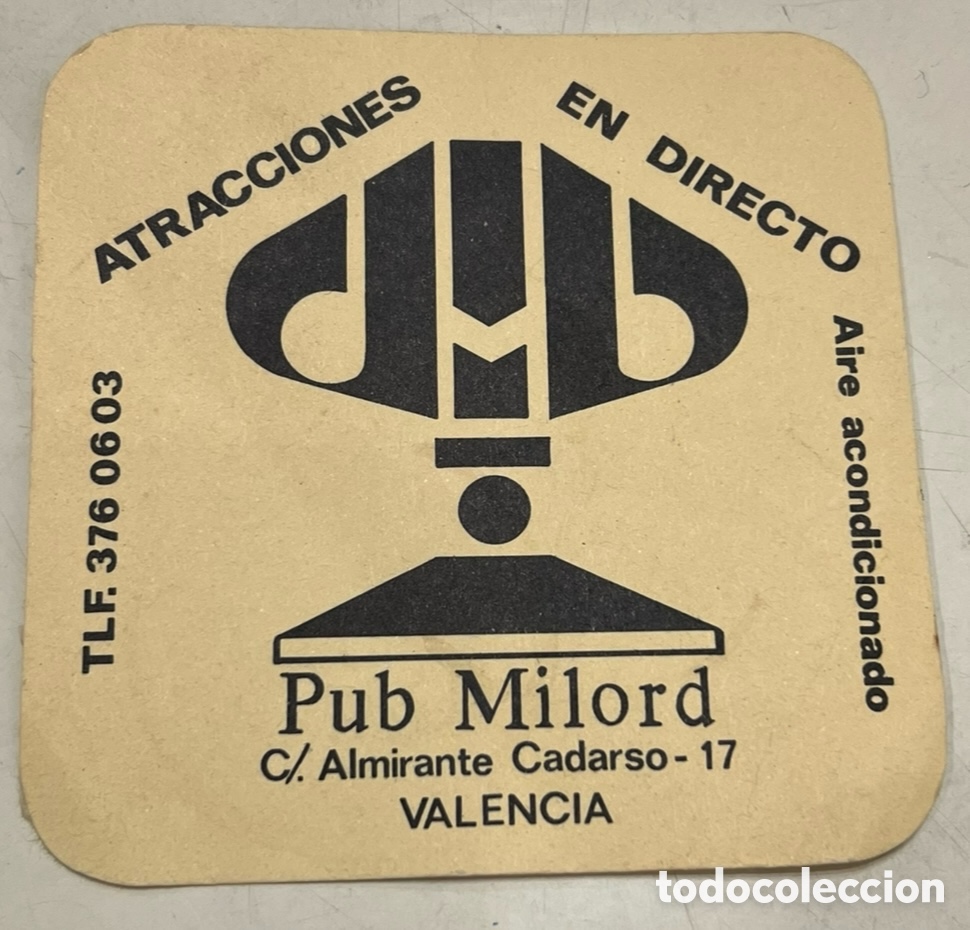 Otros Art&iacute;culos de Coleccionismo en Papel: Posavasos. Pub MILORD. Valencia. A&ntilde;os 70.