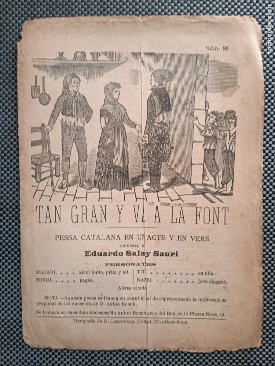 Otros Art&iacute;culos de Coleccionismo en Papel: Tan gran y va ala font. Eduardo Sala y Sauri (lit. de canya i cordill)