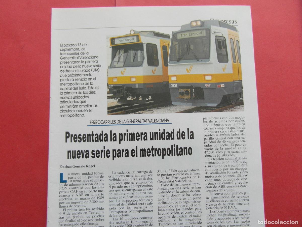 Outros artigos de papel: ARTICULO 1990 - REF: ARTTREN02 - FERROCARRILES GENERALITAT VALENCIA SERIE 3700 NUEVA PRIM - 1 PAGINA
