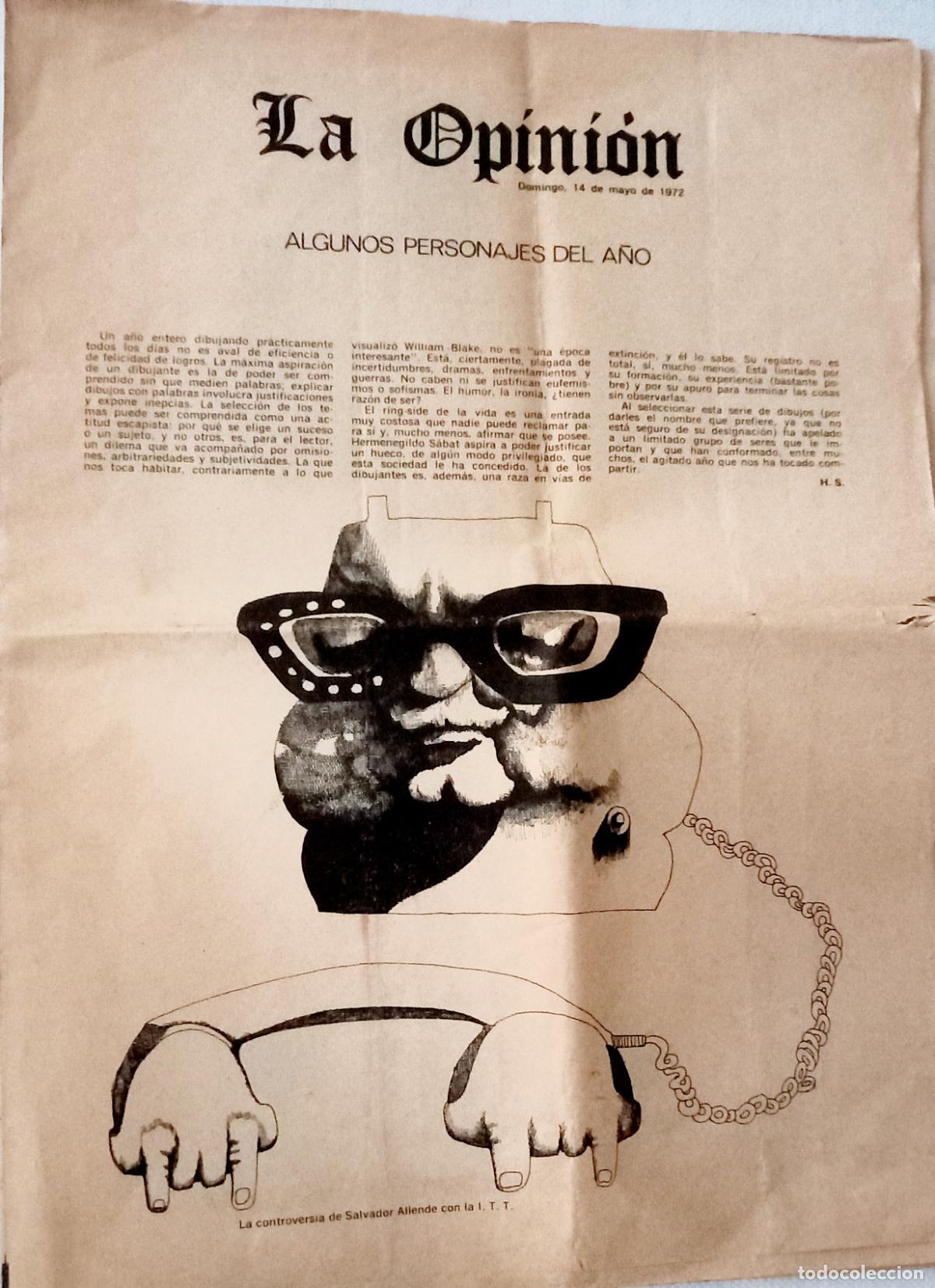 Otros Art&iacute;culos de Coleccionismo en Papel: Diario La Opini&oacute;n. Argentina. 14-5-1972. Suplemento gr&aacute;fico Algunos personajes del a&ntilde;o / dib. Sabat