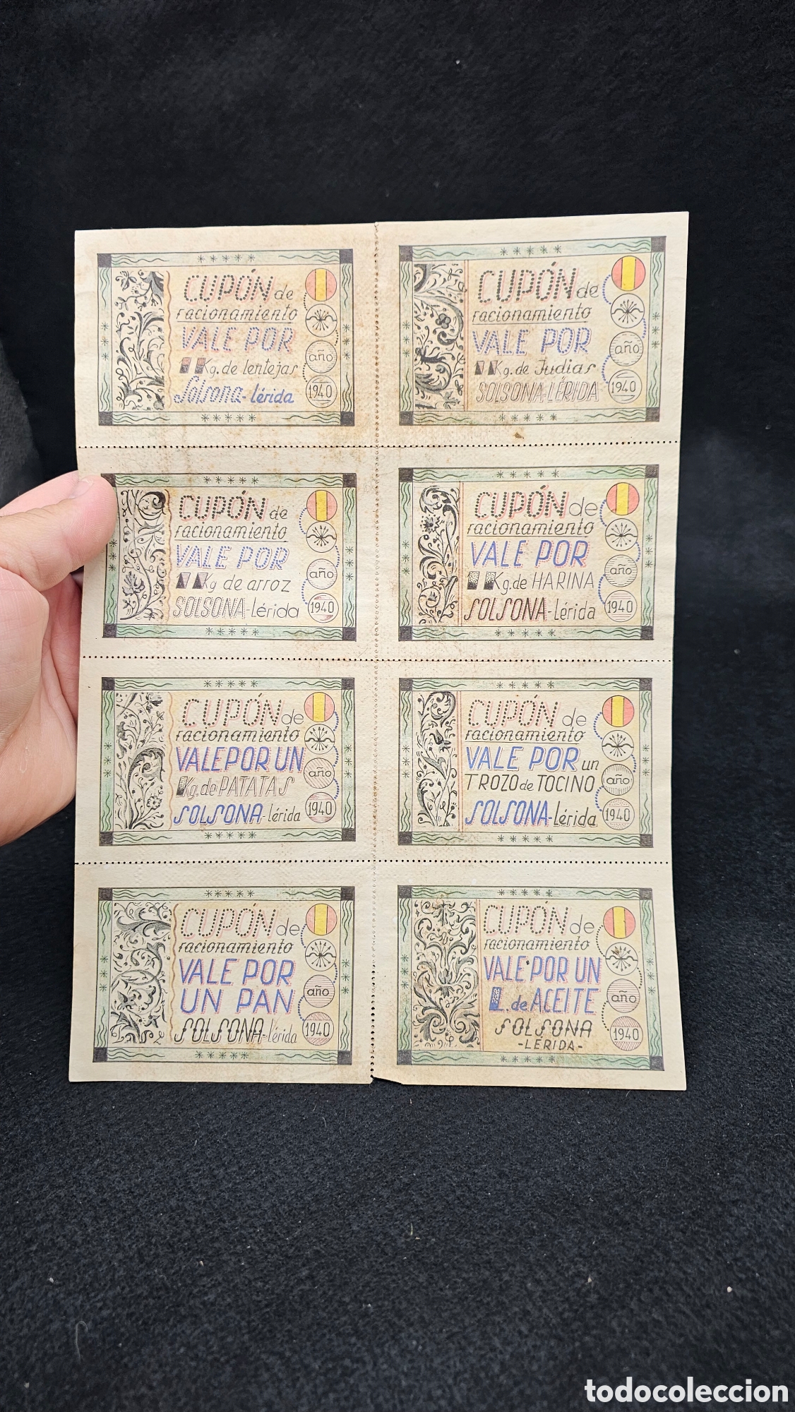 Otros Art&iacute;culos de Coleccionismo en Papel: Antiguo cupones de racionamiento 1940 ( Solsona - Lerida)