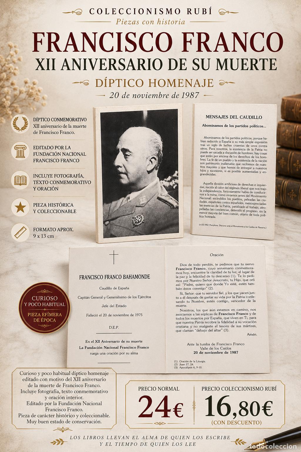 Otros Art&iacute;culos de Coleccionismo en Papel: FRANCISCO FRANCO / D&Iacute;PTICO CONMEMORATIVO XII ANIVERSARIO/FUNDACI&Oacute;N NACIONAL FRANCISCO FRANCO / 1987