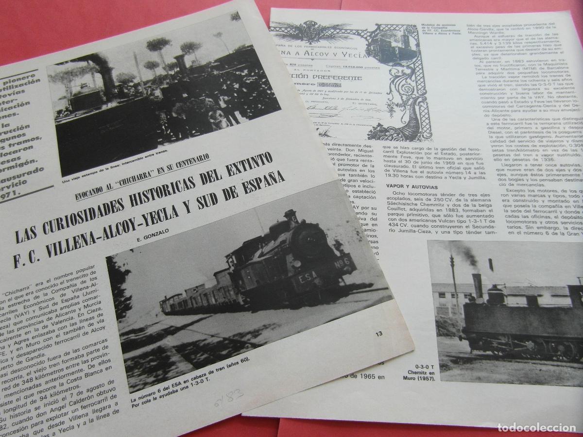 Otros art&iacute;culos de coleccionismo en papel: ARTICULO 1983 - REF: ARTTREN02 - FERROCARRIL F.C. VILLENA ALCOY YECLA - RENFE FERROCARRIL