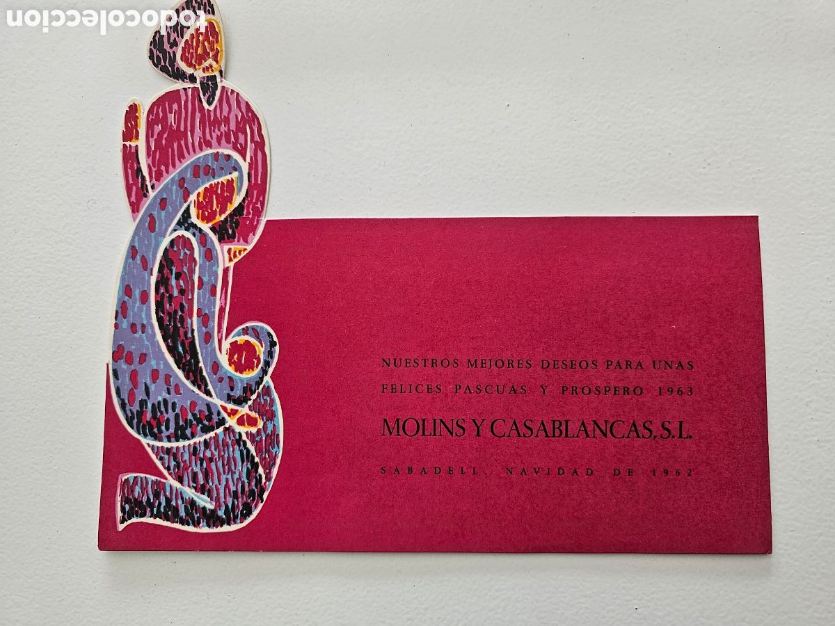 Otros Art&iacute;culos de Coleccionismo en Papel: Tarjeta de felicitaci&oacute;n de Navidad de Molins y Casablancas S.L Sabadell 1962 historia del Textil