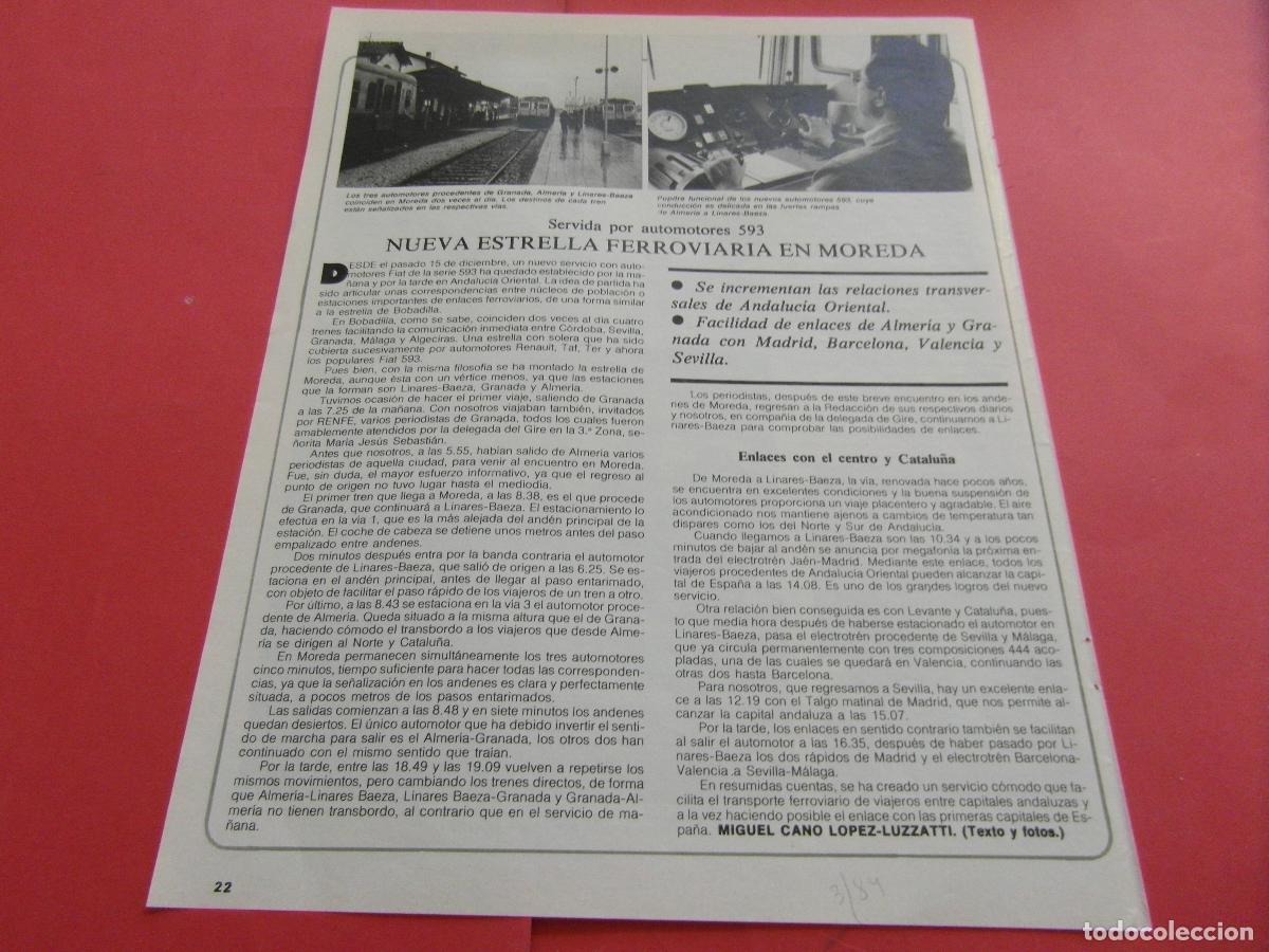 Otros art&iacute;culos de coleccionismo en papel: ARTICULO 1984 - REF: ARTTREN02 - AUTOMOTOR 593 MOREDA - RENFE FERROCARRIL