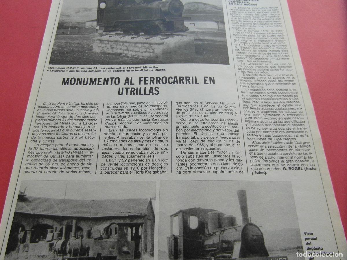 Outros artigos de papel: RECORTE 1983 - REF: ARTTREN02 - MONUMENTO FERROCARRIL UTRILLAS - RENFE FERROCARRIL