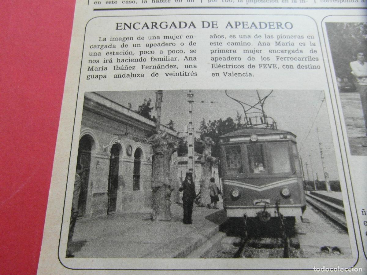 Outros artigos de papel: RECORTE 1983 - REF: ARTTREN02 - 1&ordf; MUJER ENCARGADA APEADERO FEVE DESTINO VALENCIA RENFE FERROCARRIL