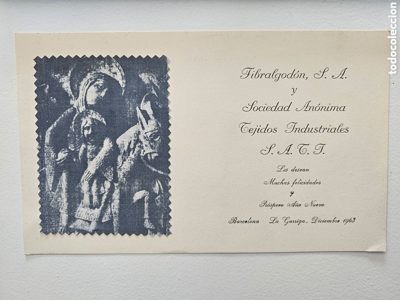 Otros Art&iacute;culos de Coleccionismo en Papel: Tarjeta de felicitaci&oacute;n de Navidad Fibralgodon S.A 1968 Bcn