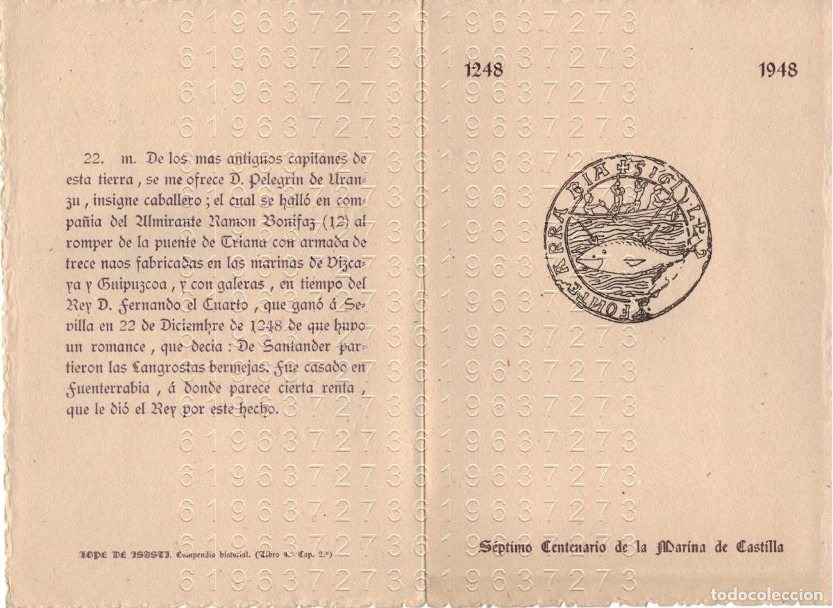 Otros Art&iacute;culos de Coleccionismo en Papel: SAN SEBASTIAN INVITACION DEL ALACALDE SEPTIMO CENTENARIO MARINA DE CASTILLA M18