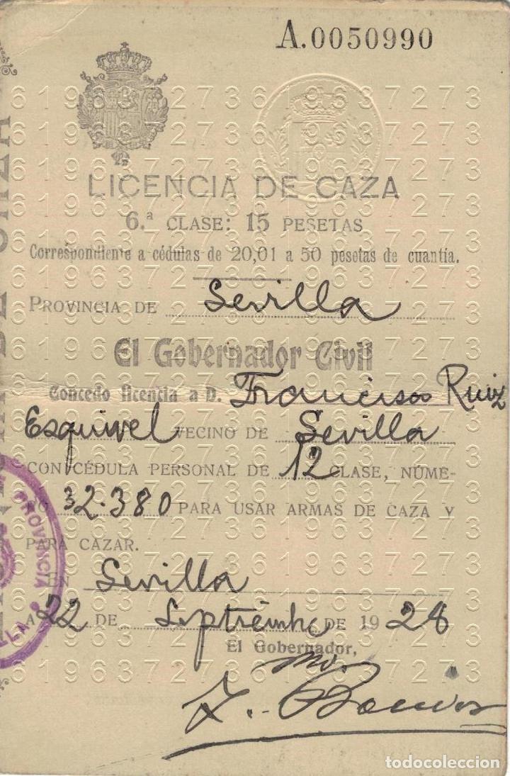 Otros Art&iacute;culos de Coleccionismo en Papel: SEVILLA LICENCIA DE CAZA DIRECTOR CORREOS 1928 M18