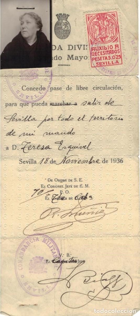 Otros Art&iacute;culos de Coleccionismo en Papel: SEVILLA SALVOCONDUCTO 1936 M18