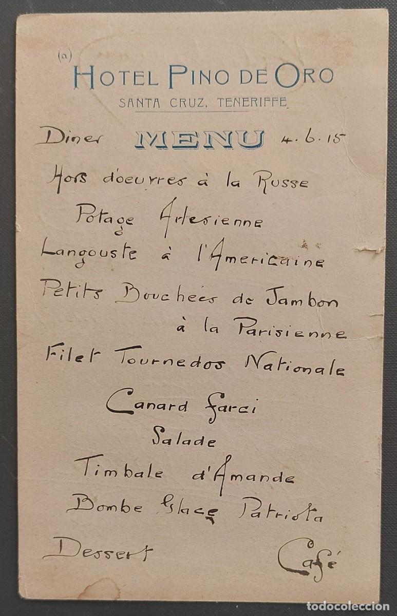 Otros Art&iacute;culos de Coleccionismo en Papel: HOTEL PINO DE ORO. TENERIFE. MEN&Uacute; DE CENA. 4 de junio de 1915.