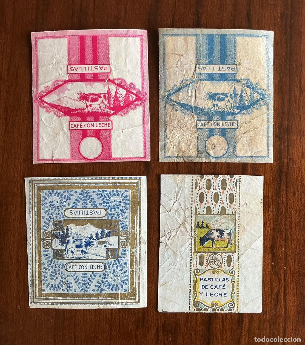 Sammelleidenschaft Andere Papierartikel: 4 ENVOLTORIOS ANTIGUOS CARAMELOS PASTILLAS CAF&Eacute; CON LECHE