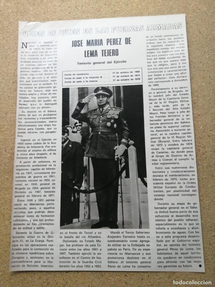 Otros Art&iacute;culos de Coleccionismo en Papel: ARTICULO. QUIEN ES QUIEN EN LAS FUERZAS ARMADAS, JOSE MARIA PEREZ DE LEMA TEJERO