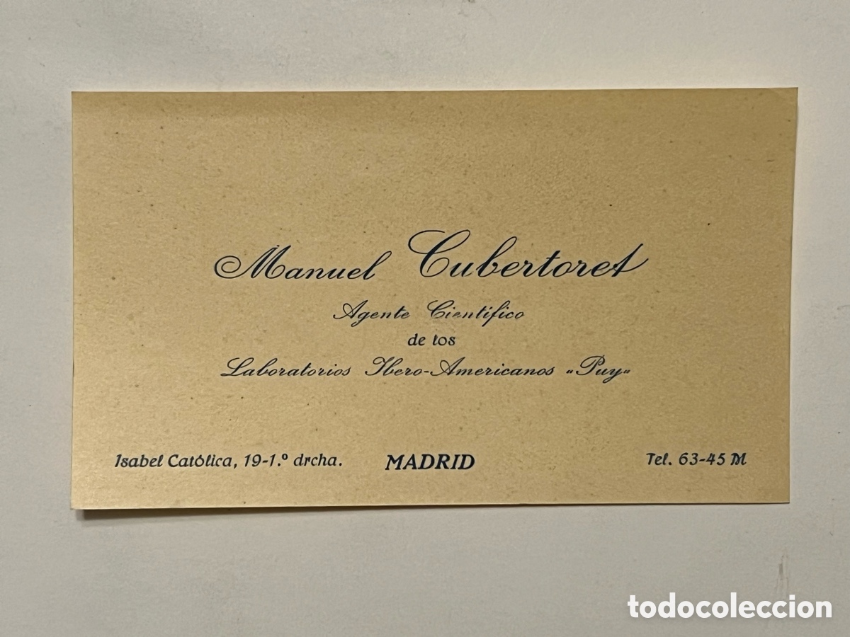Sammelleidenschaft Andere Papierartikel: MANUEL CUBERTOREA, Agente Cient&iacute;fico de los Laboratorios Ibero-Americanos PUY.. tarjeta visita