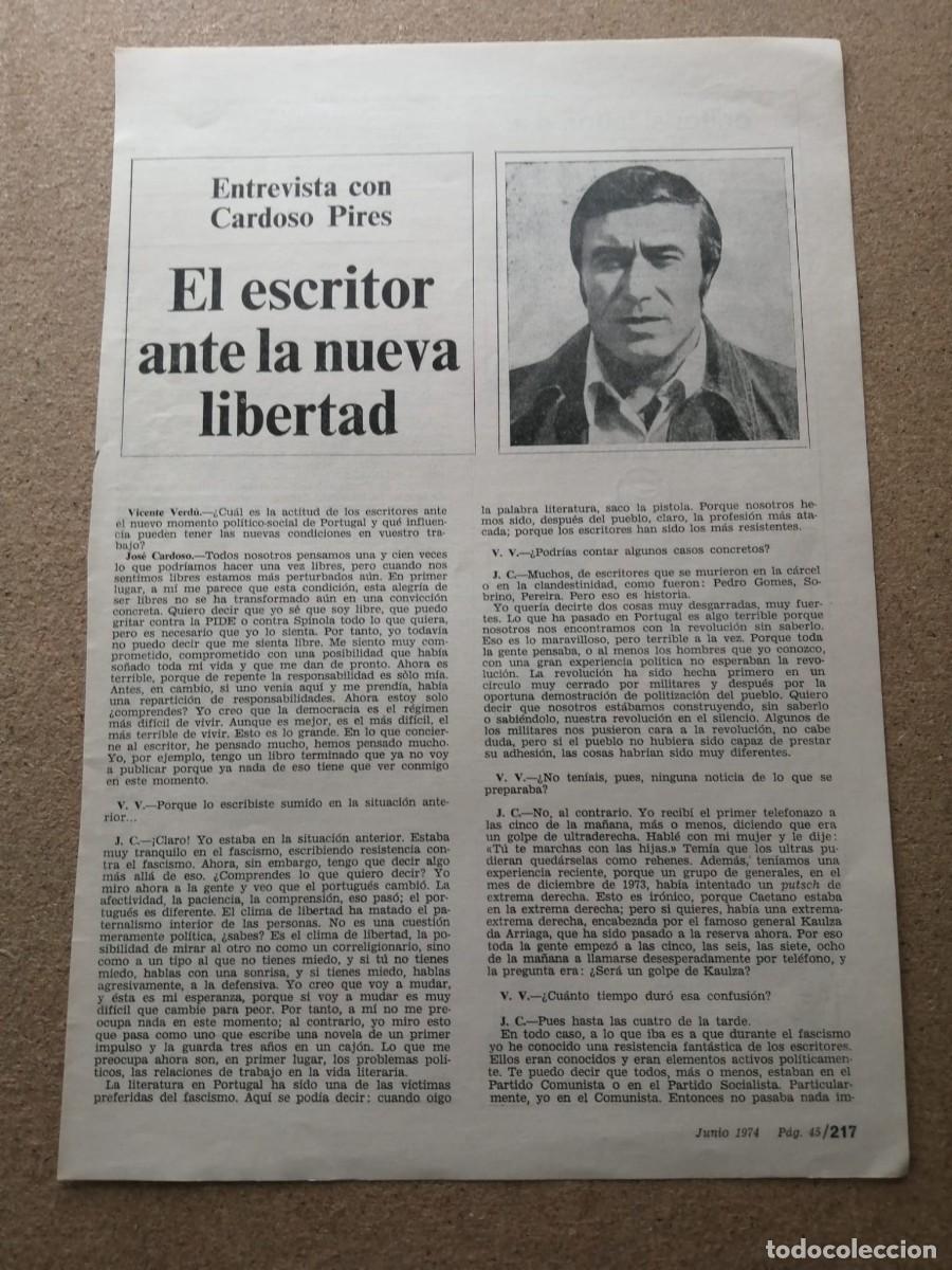 Otros Art&iacute;culos de Coleccionismo en Papel: REPORTAJE. ENTREVISTA CON CARDOSO PIRES, EL ESCRITOR ANTE LA NUEVA LIBERTAD