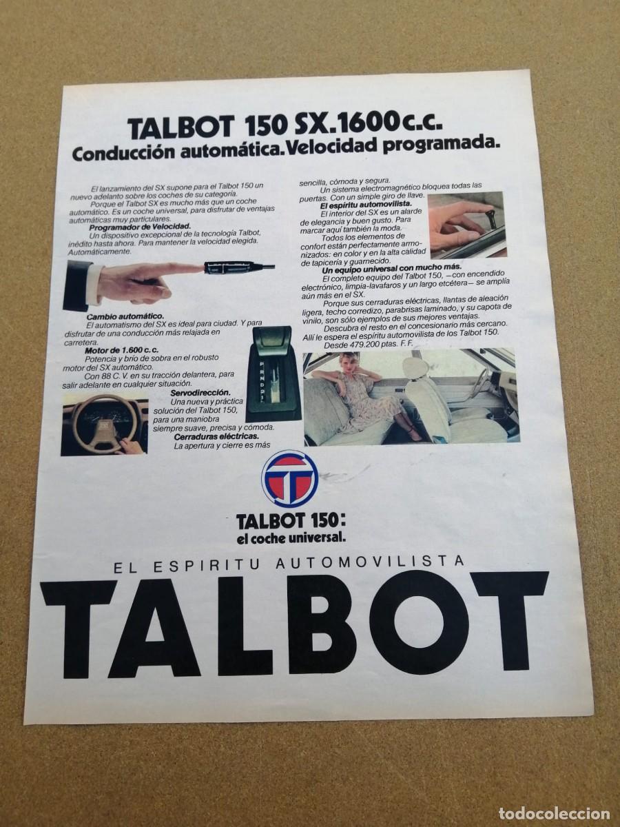 Otros Art&iacute;culos de Coleccionismo en Papel: ANUNCIO. TALBOT 150 SX 1600 CC.