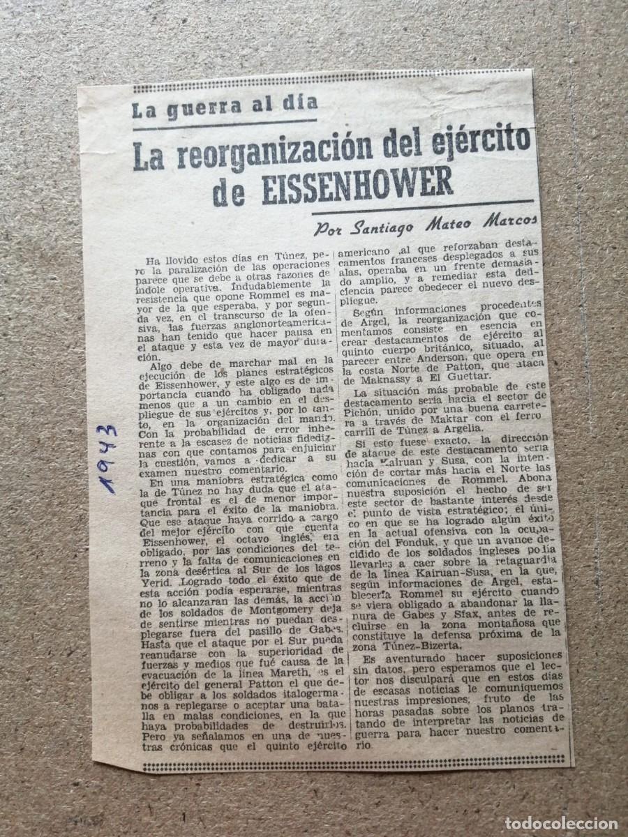 Otros Art&iacute;culos de Coleccionismo en Papel: NOTICIA DE PRENSA. LA REORGANIZACION DEL EJERCITO DE EISSENHOWER (1943)