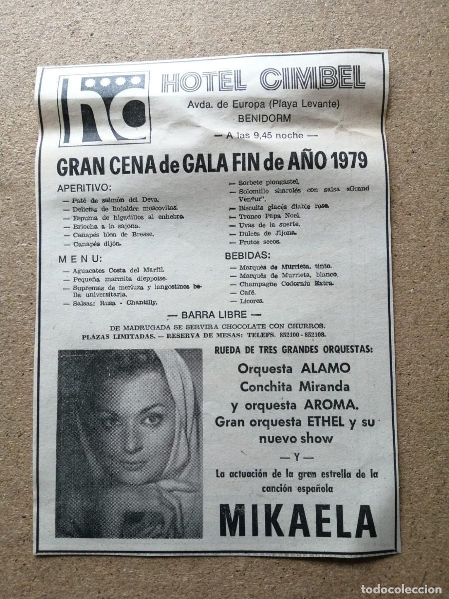 Otros Art&iacute;culos de Coleccionismo en Papel: RECORTE PRENSA. HOTEL CIMBEL, BENIDORM. CENA DE GALA FIN DE A&Ntilde;O 1979, CON LA ACTUACION DE MIKAELA