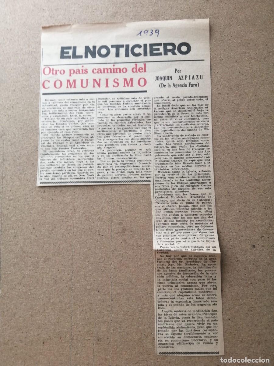 Otros Art&iacute;culos de Coleccionismo en Papel: NOTICIA DE PRENSA. OTRO PAIS CAMINO DEL COMUNISMO (1939)