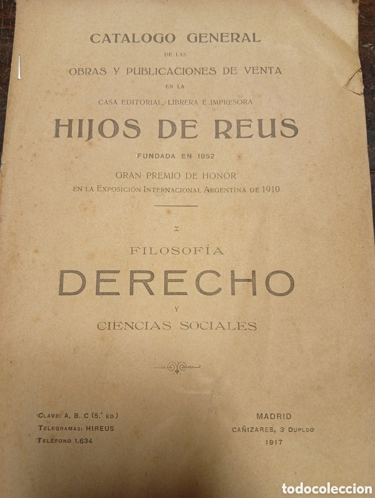Otros Art&iacute;culos de Coleccionismo en Papel: Hijos de Reus catalogo general obras publicadas de a&ntilde;o 1917