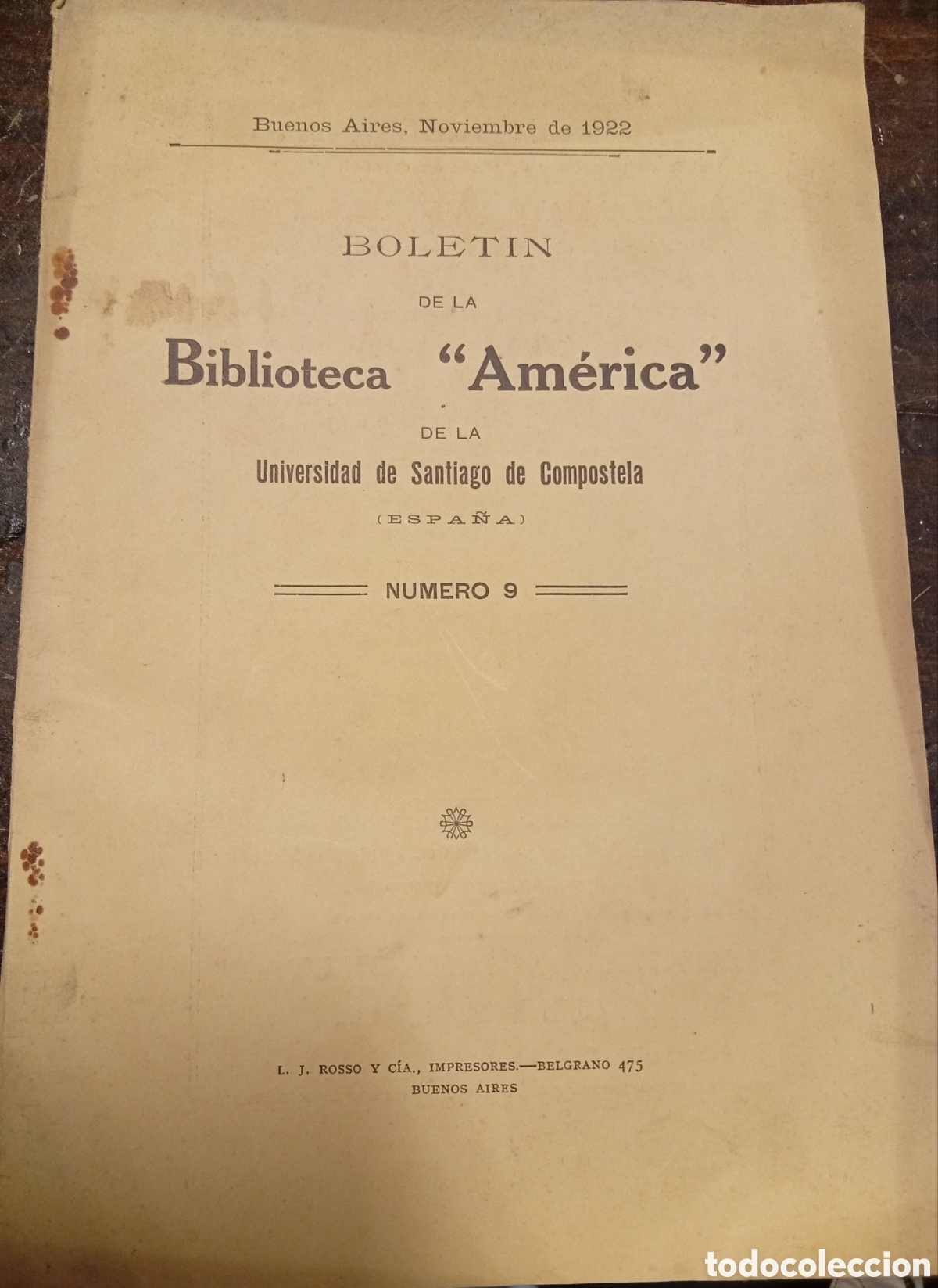 Otros Art&iacute;culos de Coleccionismo en Papel: Buenos Aires a&ntilde;o 1922 bolet&iacute;n de la biblioteca de la casa Am&eacute;rica de la universidad de Santiago