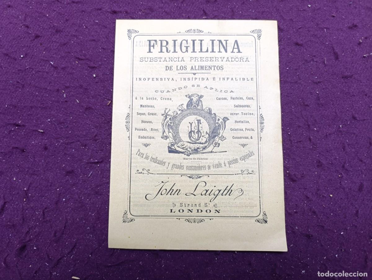 Collectionnisme Papier divers: Antigua Publicidad en papel, Frigilina, para preservar los alimentos