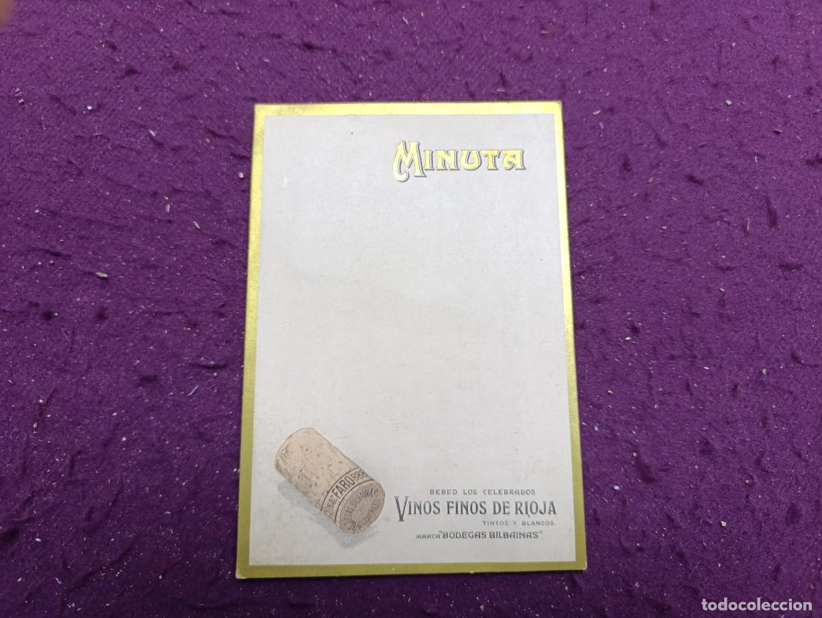 Collectionnisme Papier divers: Antigua Publicidad en papel, de Vinos, Bodegas Bilba&iacute;nas, Minuta