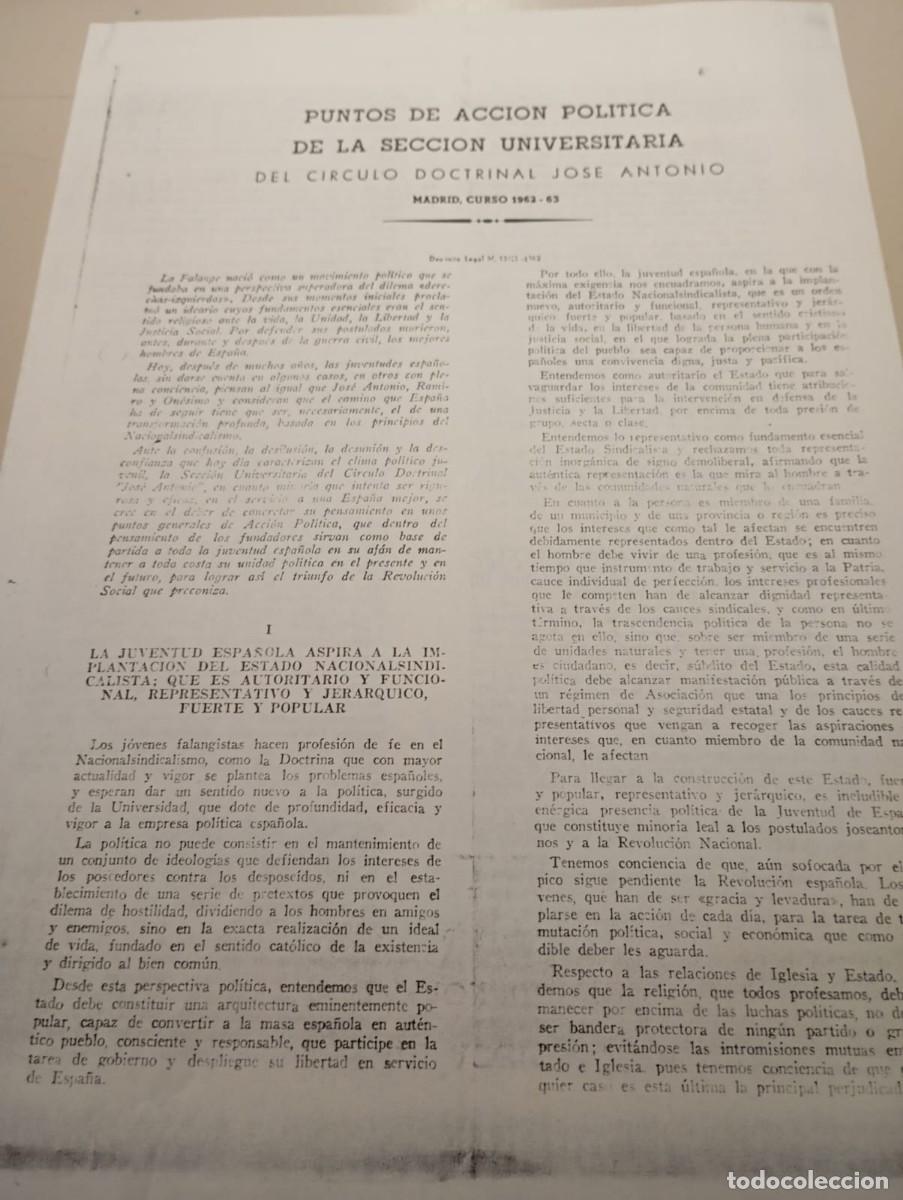 Otros Art&iacute;culos de Coleccionismo en Papel: FOTOCOPIA D&Iacute;PTICO PUNTOS ACCION POL&Iacute;TICA C&Iacute;RCULO DOCTRINAL JOS&Eacute; ANTONIO 1962 REF. UR MES 6 A