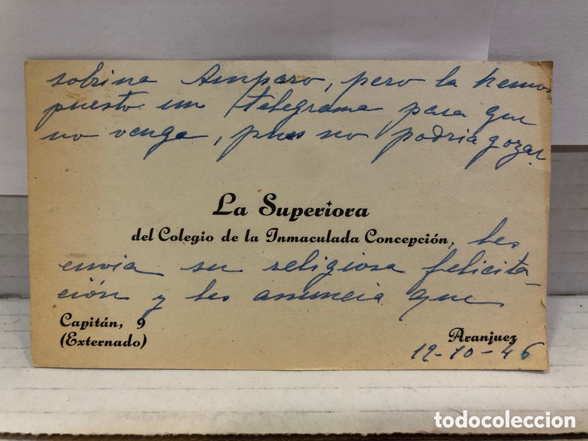 Otros art&iacute;culos de coleccionismo en papel: Tarjeta de visita - Superiora del Colegio de la Inmaculada Concepci&oacute;n