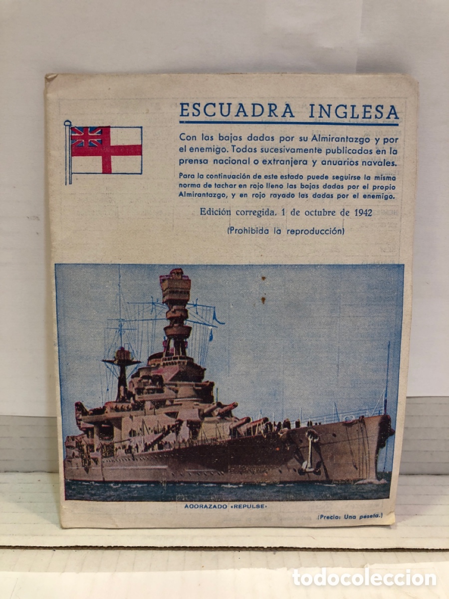Otros Art&iacute;culos de Coleccionismo en Papel: Registro de bajas de la escuadra inglesa 1942