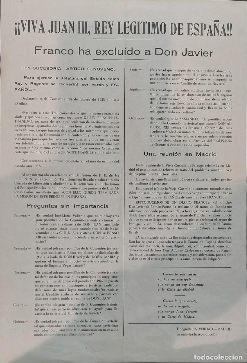 Otros Art&iacute;culos de Coleccionismo en Papel: PANFLETO CARLISTA QUE DEFIENDE LA MONARQU&Iacute;A TRADICIONAL. ( APROX. 1950 )