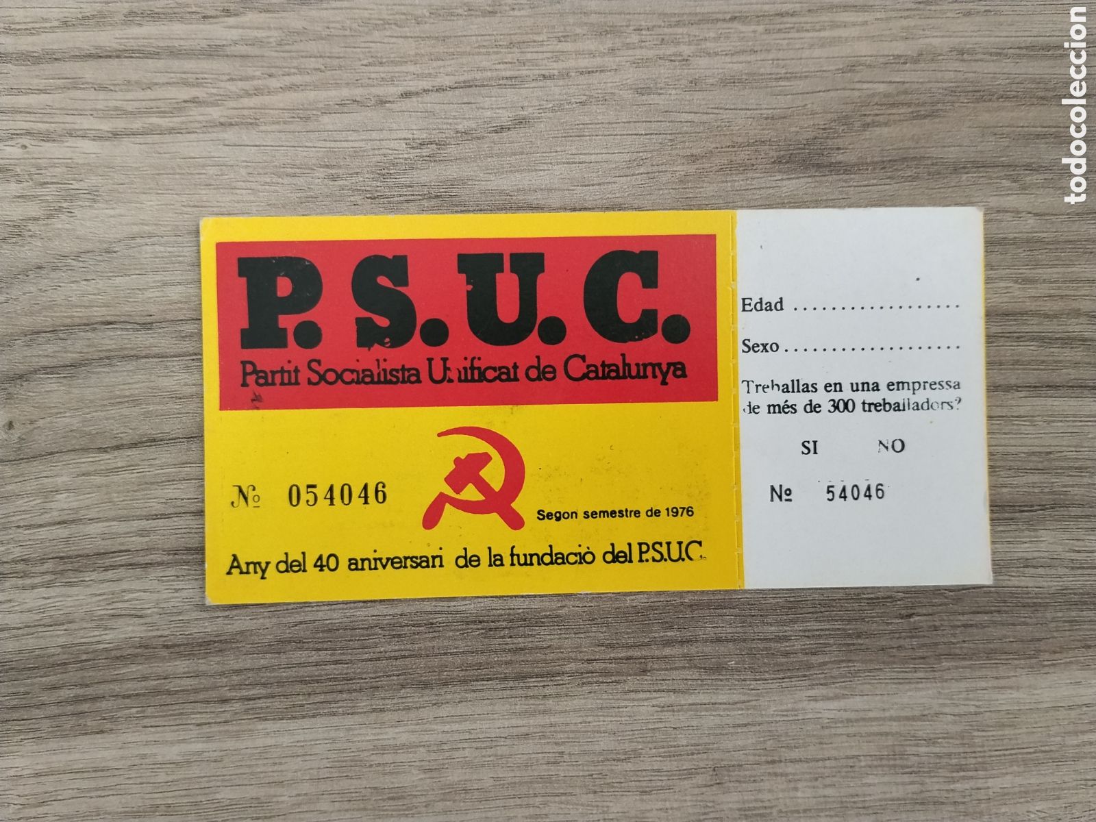 Otros Art&iacute;culos de Coleccionismo en Papel: Carnet pol&iacute;tico transici&oacute;n PSUC. Partit socialista unificat de Catalunya.pce.ccoo.mce.oic.pte.ort.lc
