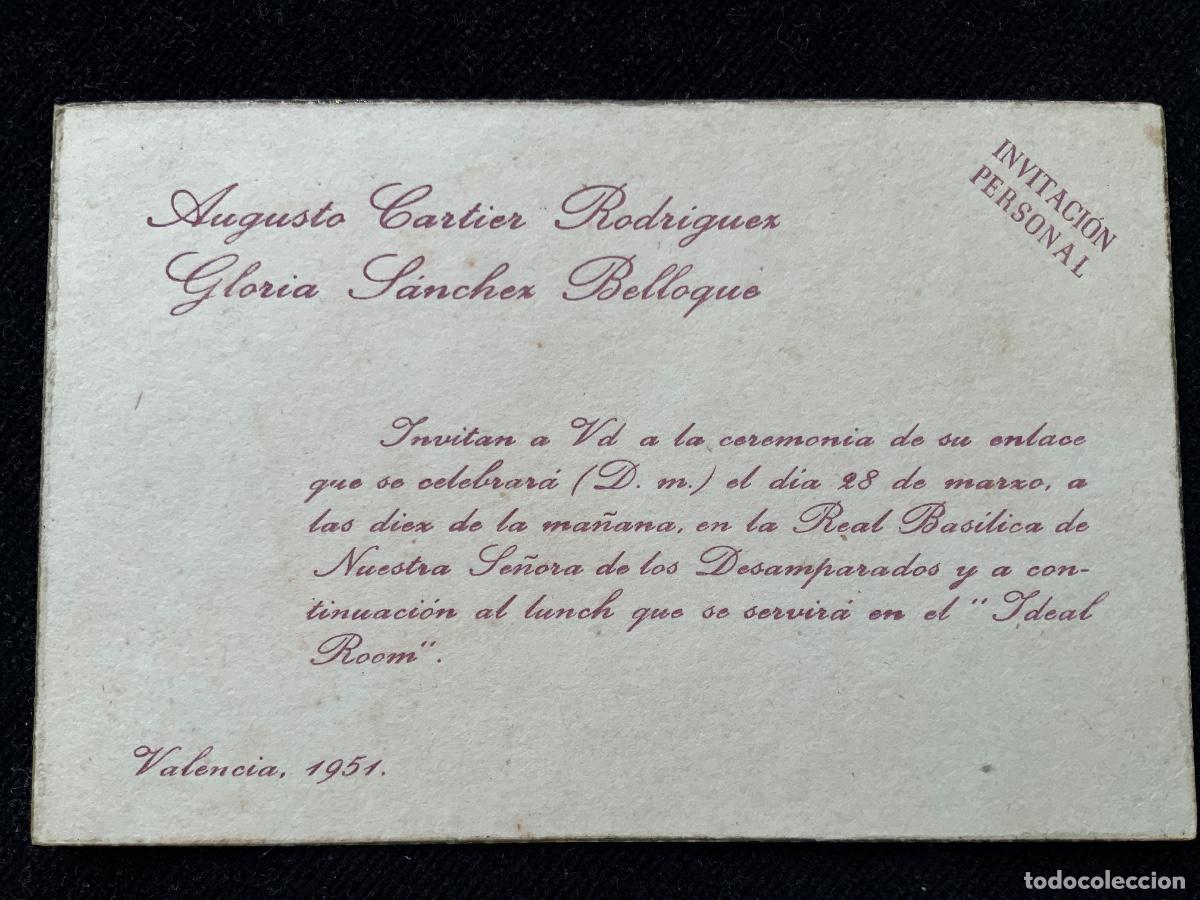 Otros Art&iacute;culos de Coleccionismo en Papel: Invitacion personal a la boda o enlace de Augusto Cartier Rodriguez y Gloria Sanchez Belloque, 1951.