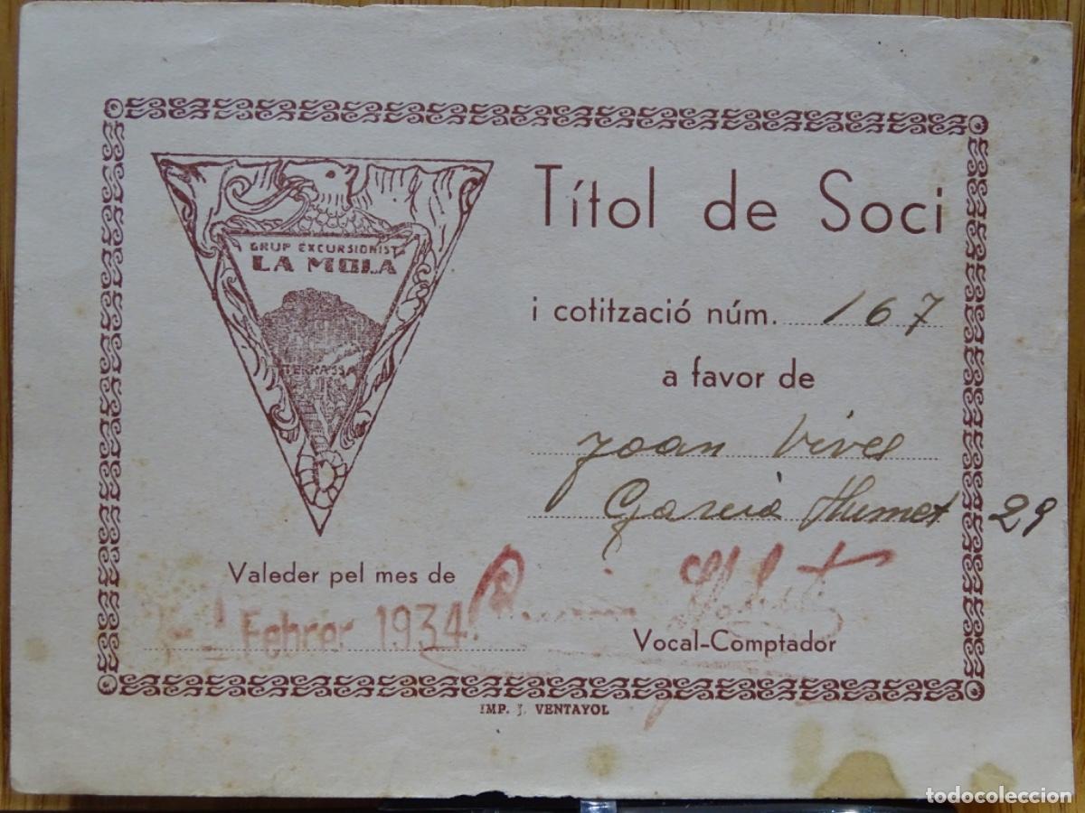 Paper Collecting Others: CARNET TITUL DE SOCI GRUP EXCURSIONISTA LA MOLA DE TERRASSA 1934.