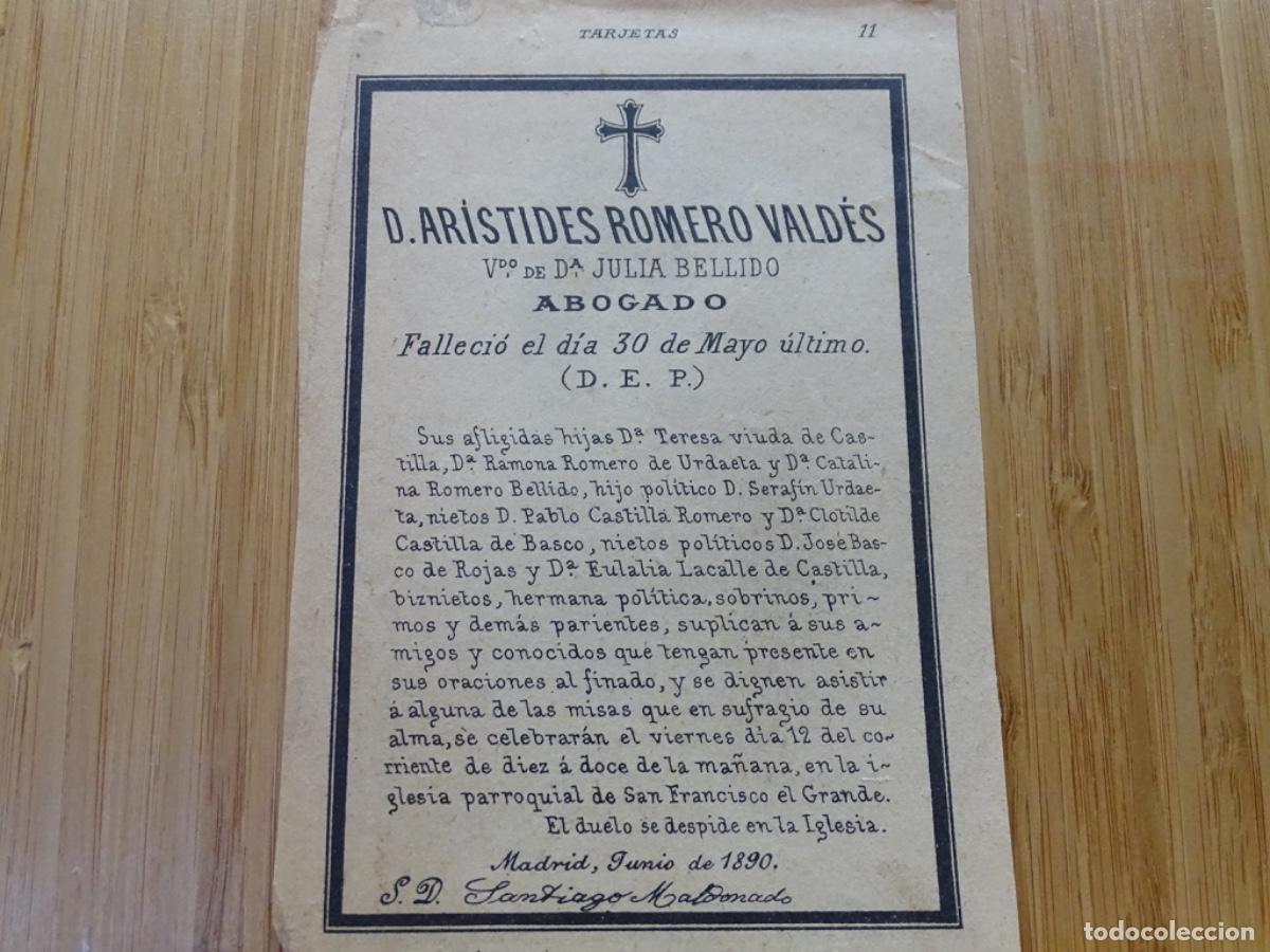 Outros artigos de papel: ANTIGUA ESQUELA TERESA URQUIJO Y MORALES. ARISTIDES ROMERO VALDES 1890