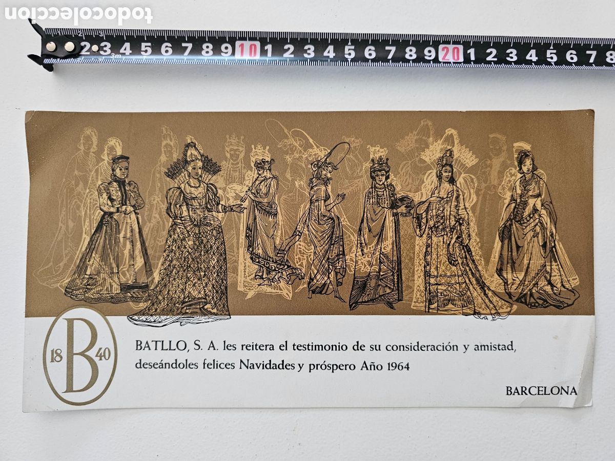 Altri oggetti di carta: Gran tarjeta de felicitaci&oacute;n de Navidad de Batll&oacute; S.A Barcelona 1964 Historia T&eacute;xtil?