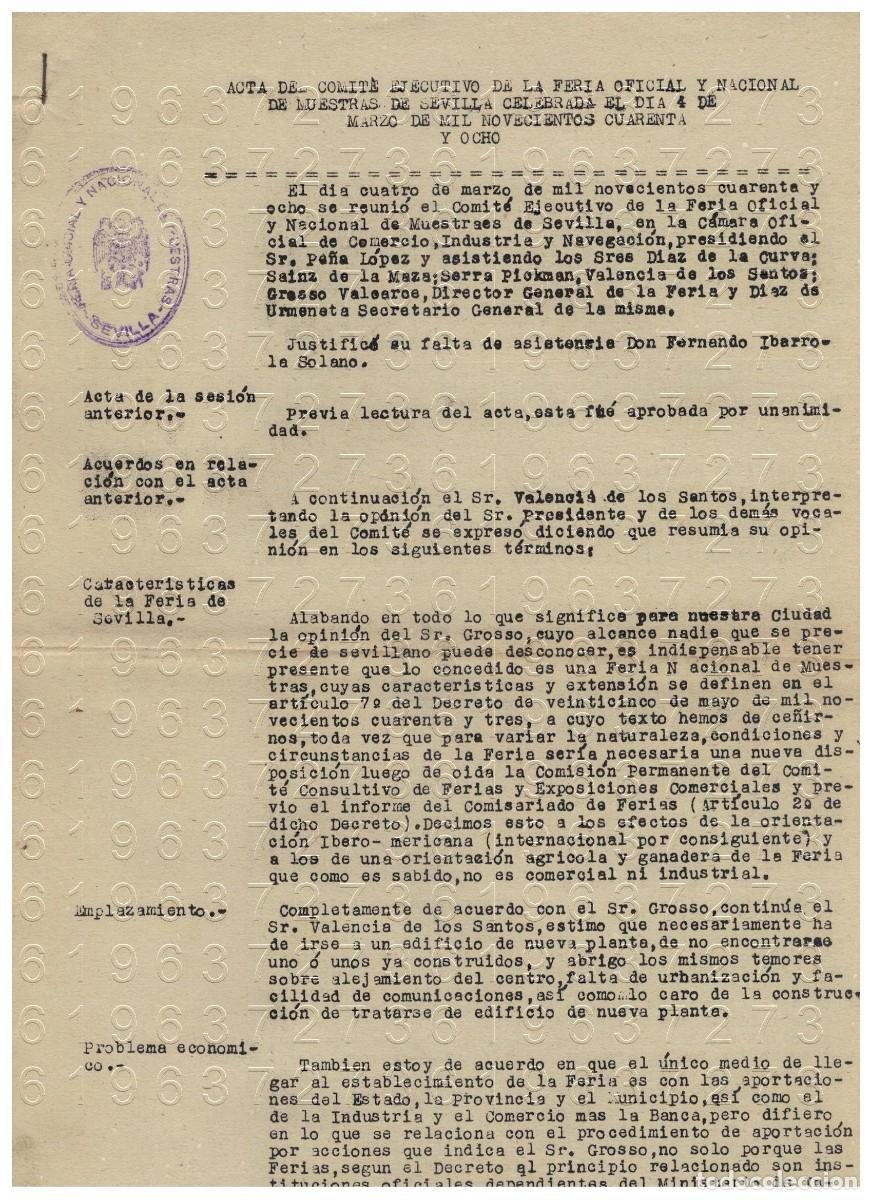Otros Art&iacute;culos de Coleccionismo en Papel: SEVILLA FERIA DE MUESTRAS 1948 ACTA 15 MARZO 5 FOLIOS M20