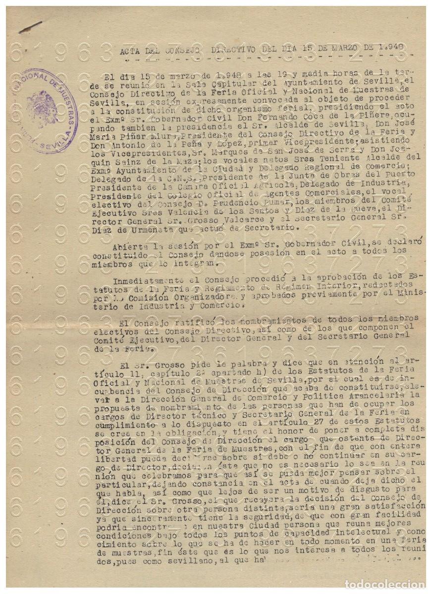 Otros Art&iacute;culos de Coleccionismo en Papel: SEVILLA FERIA DE MUESTRAS 1948 ACTA 4 MARZO 6 FOLIOS M20