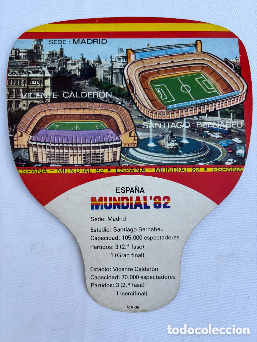 Otros Art&iacute;culos de Coleccionismo en Papel: ABANICO / PAY PAY MUNDIAL ESPA&Ntilde;A 82 - SEDE MADRID . ESTADIOS SANTIAGO BERNABEU Y VICENTE CALDERON