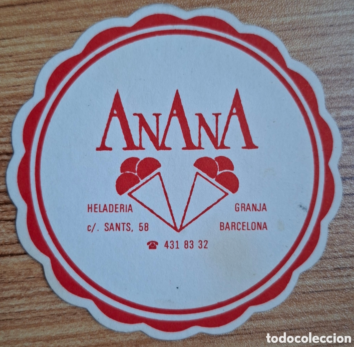 Otros Art&iacute;culos de Coleccionismo en Papel: Posavasos Granja helader&iacute;a Anana - Barcelona