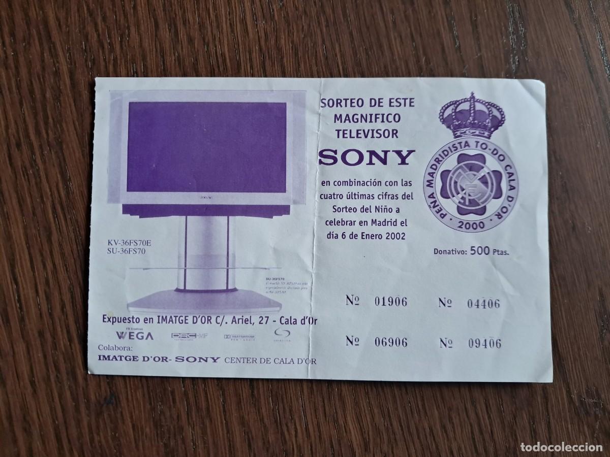 Otros Art&iacute;culos de Coleccionismo en Papel: papeleta sorteo de TV Sony, Imatge D'Or, Cala D'Or, pe&ntilde;a madridista To-Do, a&ntilde;o 2002.