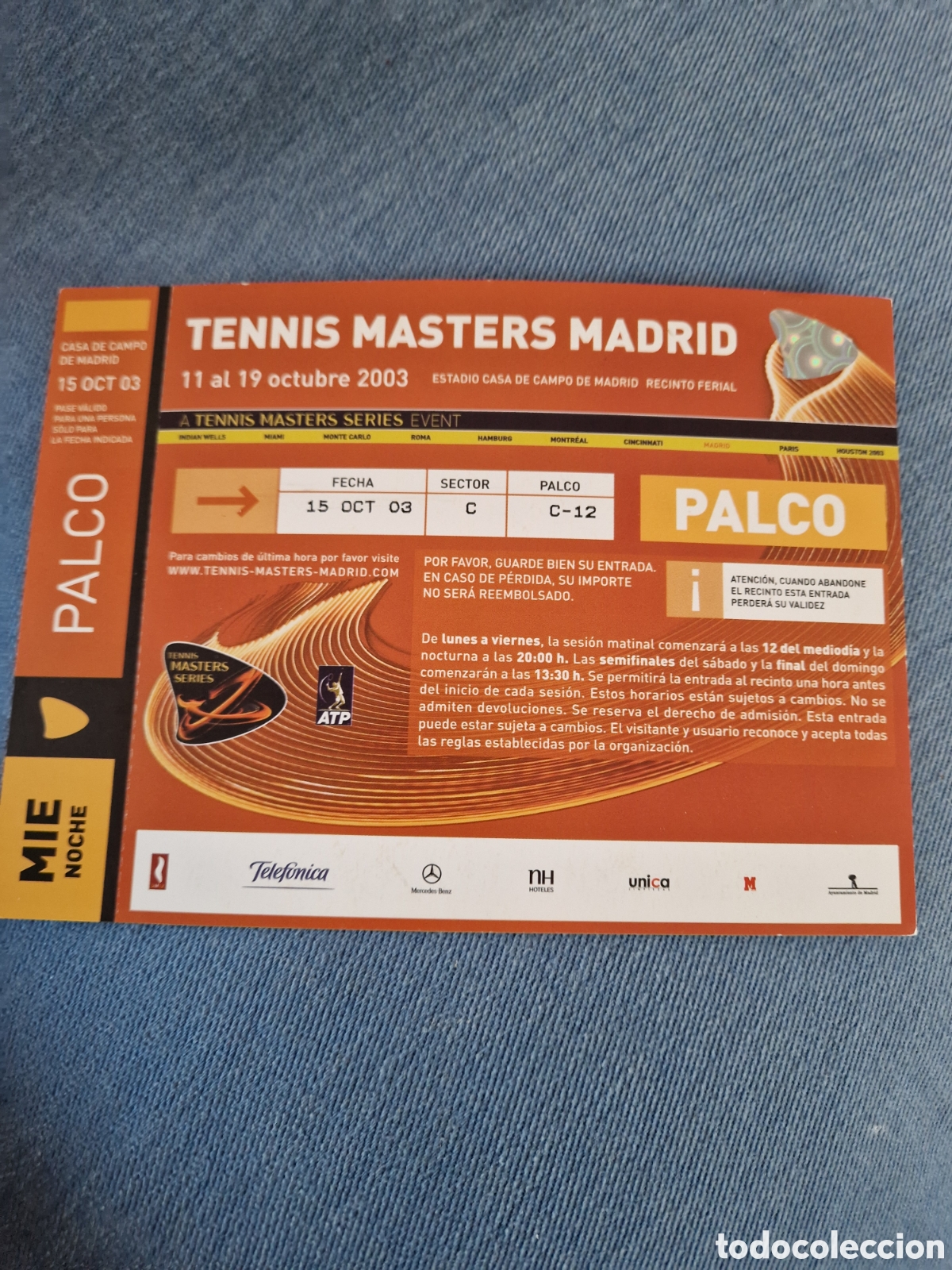Otros Art&iacute;culos de Coleccionismo en Papel: Entrada al TENNIS MASTER MADRID A&Ntilde;O 2003