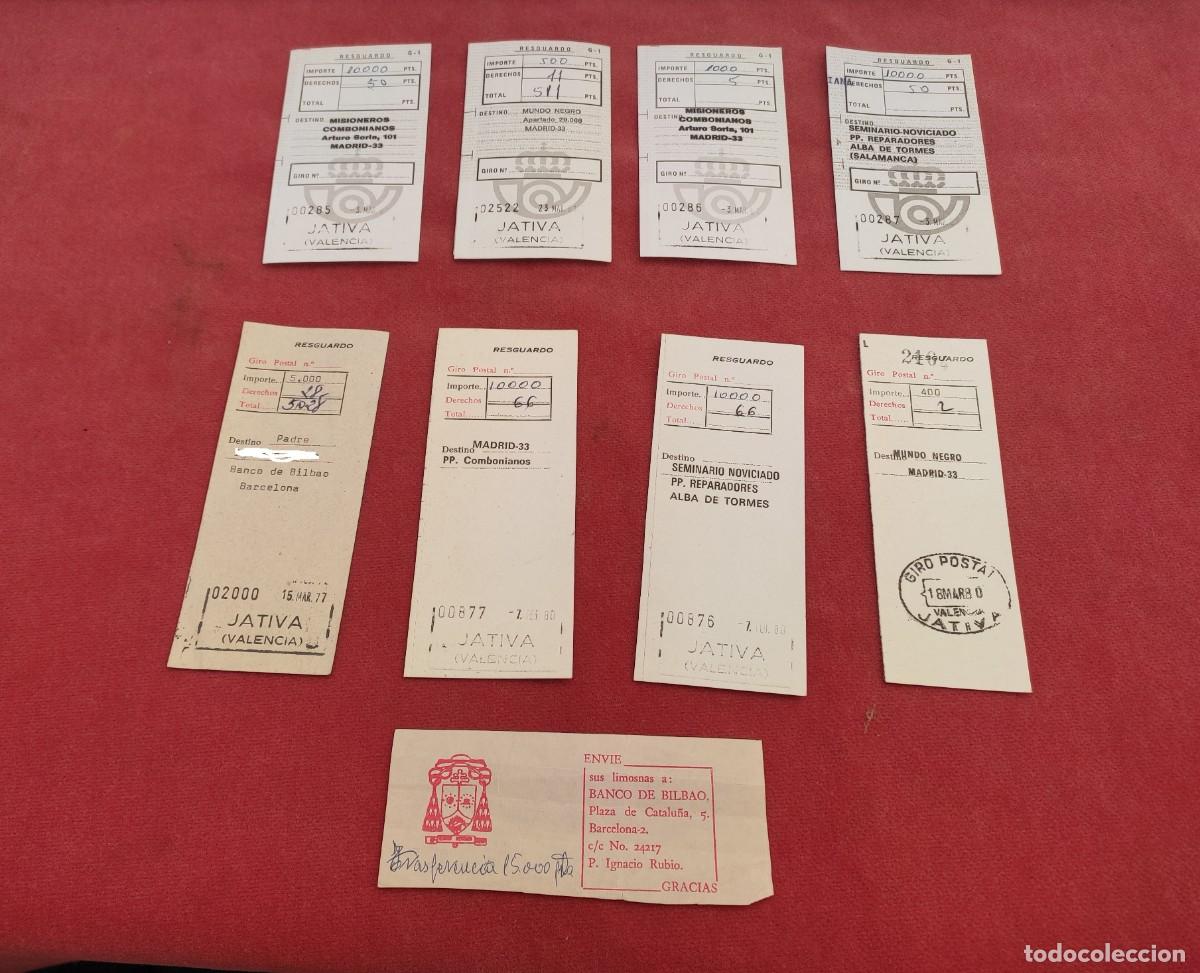 Otros Art&iacute;culos de Coleccionismo en Papel: 8 giros postales y un envie de limosna- Xativa - 1977 y 1980 y 1981 - asociaciones cristianas