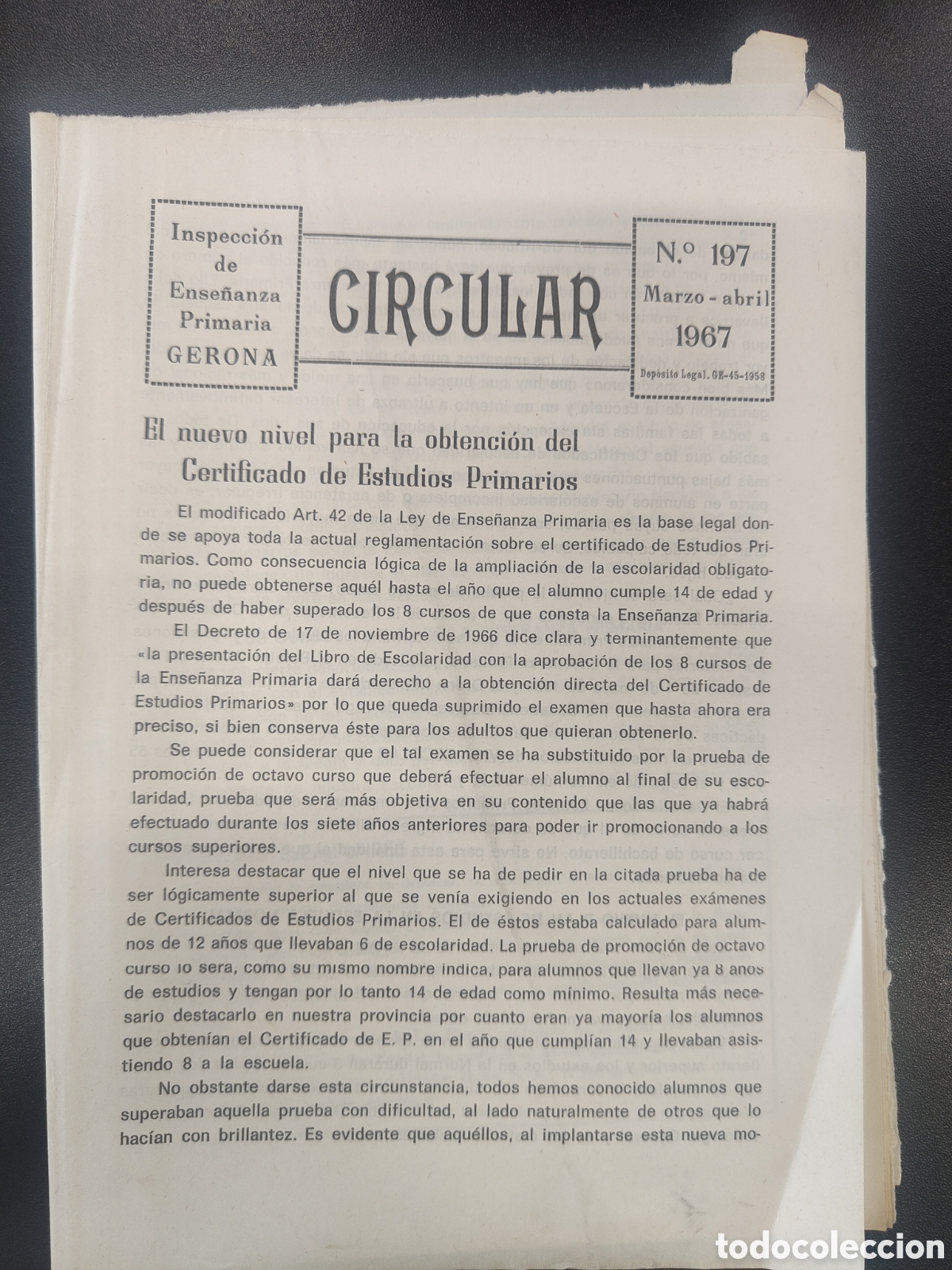 Otros Art&iacute;culos de Coleccionismo en Papel: Circular inspecci&oacute;n de ense&ntilde;anza primaria Gerona