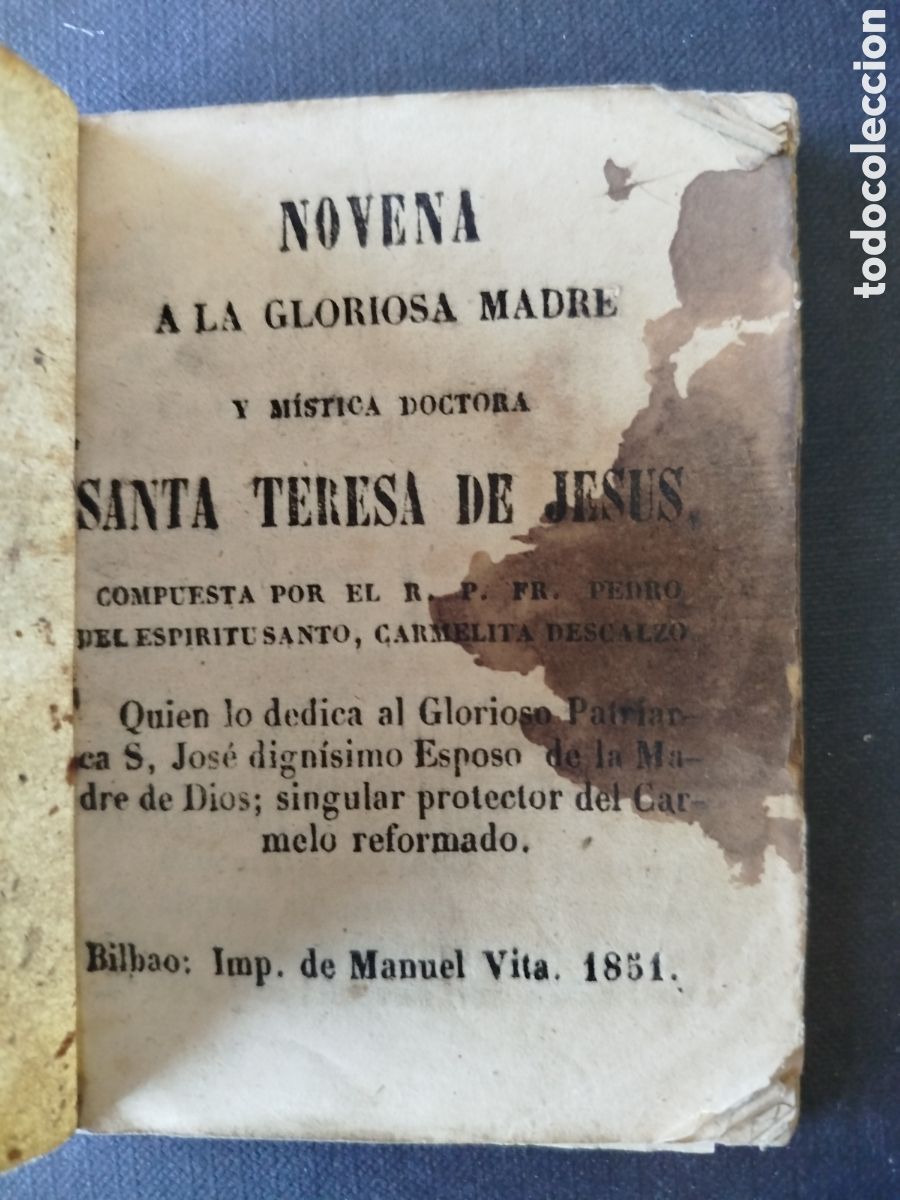 Otros Art&iacute;culos de Coleccionismo en Papel: NOVENA A LA GLORIOSA MADRE Y M&Iacute;STICA DOCTORA SANTA TERESA DE JES&Uacute;S. BILBAO 1851