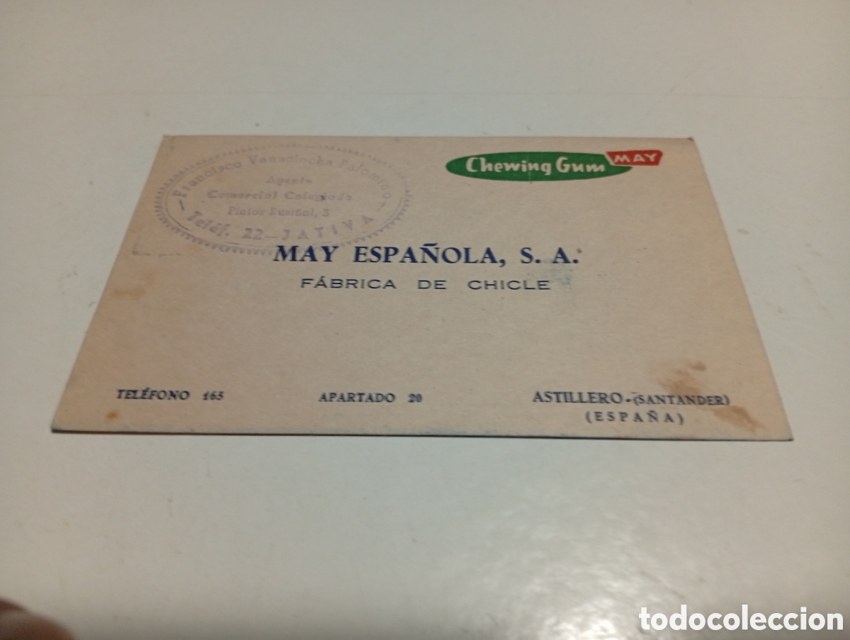 Otros Art&iacute;culos de Coleccionismo en Papel: Tarjeta MAY ESPA&Ntilde;OLA,S.A.fabrica de chicle Chewing Gum