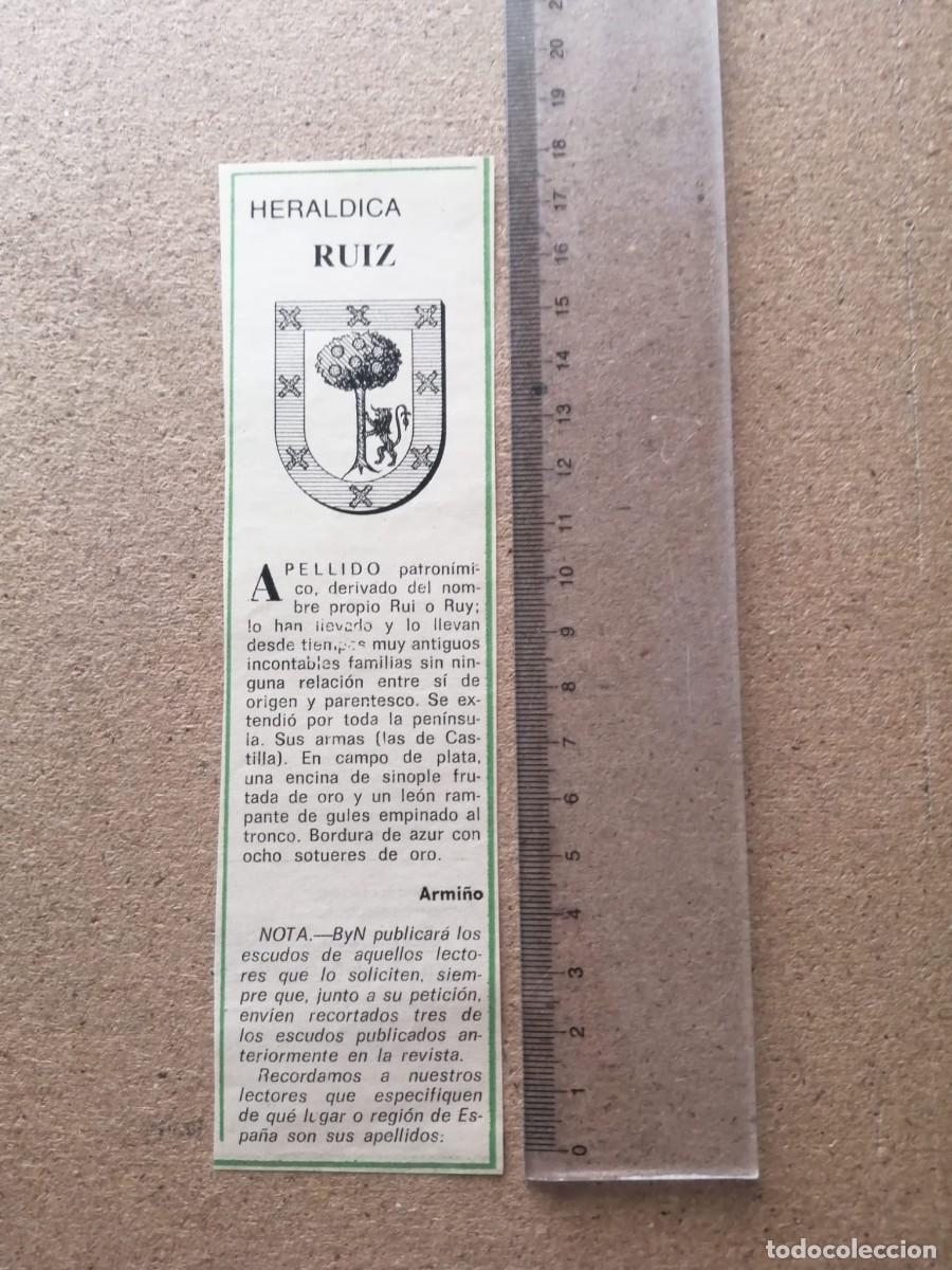 Otros Art&iacute;culos de Coleccionismo en Papel: RECORTE REVISTA. HERALDICA. APELLIDO RUIZ